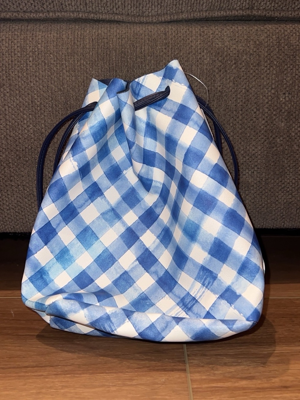 B&BW - Blue and White Gingham Drawstring Bucket Bag